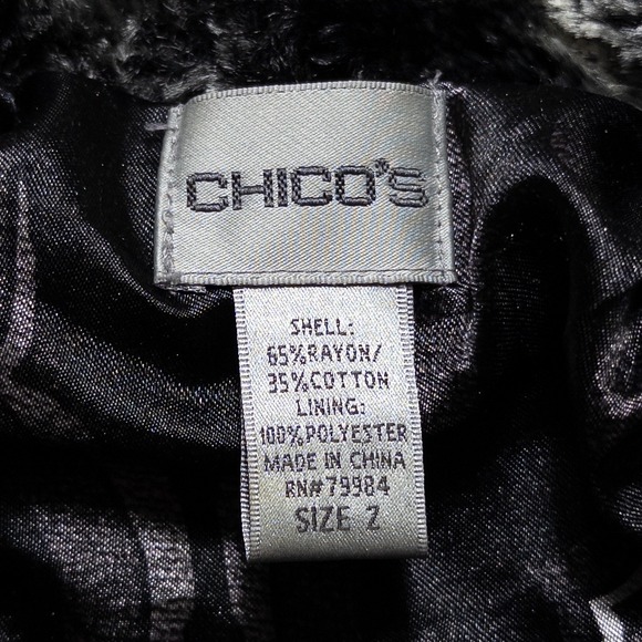 Chico's Jacket Sz 2 US Large Black Gray Striped Faux Fur Button Up Mob Wife - Picture 7 of 8